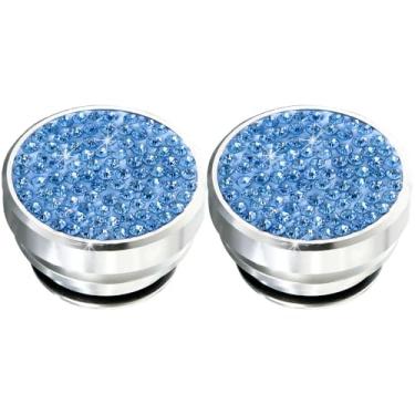 Imagem de Capa de plugue de isqueiro de carro com strass diamante brilhante, capa de botão de isqueiro automotivo de cristal, capa universal à prova de poeira (azul claro)