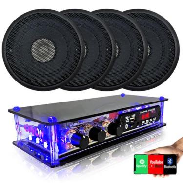 Imagem de 4 Caixas Som Ambiente 5 Preta Teto + Amplificador Bt 2ch 40w - ORION