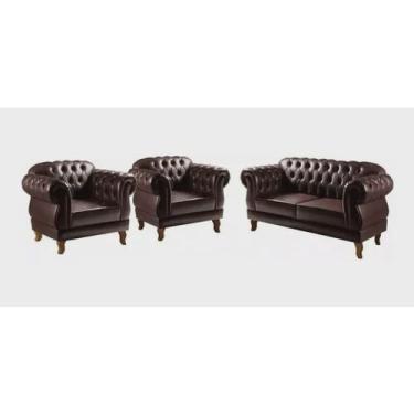 Imagem de Uma Namoradeira Chesterfield Elisabeth + Duas Poltronas- Courino Café
