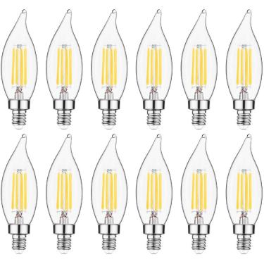 Imagem de Lâmpadas LED E12 Candelabra Dimmable 60W Lâmpadas de lustre LED equivalentes 4,5W Branco Macio 2700K 500LM B10 Chama Dica Vintage LED Lâmpada de vela