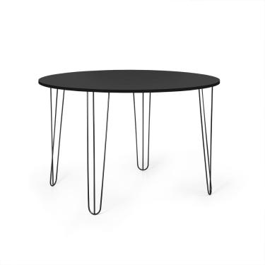 Imagem de Mesa de Jantar Redonda 4 Lugares 90cm Base de Ferro Hairpin Preto - Straub Web