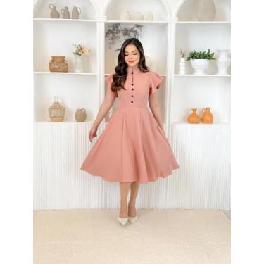 Imagem de Vestido Midi Godê Alfaiataria Social Gola Alta Elegante - Fashion, Ros