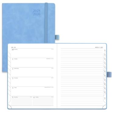 Imagem de POPRUN Calendário acadêmico Weekly Planner 2025-2026 (médio) (25 de julho a 26 de junho) Livro de compromissos com abas mensais, capa macia de couro, bolso interno, 100 g/m² - azul cerúleo