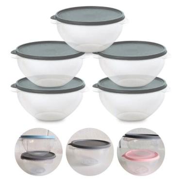 Imagem de Kit 5 Pote de Plástico Hermético 500ml Marmita C/ Tampa Bowl Redondo T