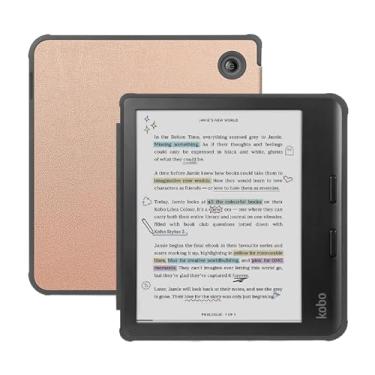 Imagem de Stianiiie Capa para eReader de 17,8 cm Kobo Libra Cor/Libra 2 eReader Capa de couro PU premium para capa Kono Libra Color/Libra 2 eReader, ouro rosa