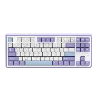 Imagem de Teclado Mecânico Ajaz AK870, Layout 75% Compacto, Hot-Swappable, RGB, Bluetooth 5.1/2.4G/USB-C, Keycaps PBT, Bateria 3000mAh, Branco/Roxo