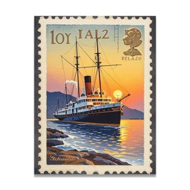 Imagem de Maritime Heritage Steamship Impressão em tela Vintage Italian Steamship - Carimbo de papel envelhecido 40 x 52 cm