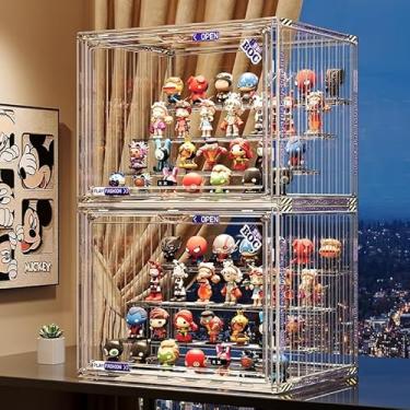 Imagem de CESTATIVO Caixa De Exposição Transparente Para Bonecos, Ajustável, Acrílico Bonecos Com Porta Magnética, Empilhável Ação, Pop Mart, Funko Pop, Itens Colecionáveis (Transparente, Pacote 2)