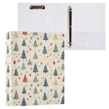 Imagem de Fichário rústico de 3 anéis para árvores de Natal para férias de inverno, fichário decorativo de 3,8 cm, com prancheta e 3 bolsos transparentes, comporta 200 folhas de papel tamanho A4, fichários à