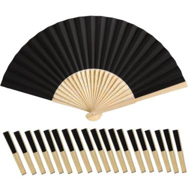 Imagem de 20 peças de leques de papel branco, ventiladores portáteis de bambu, ventiladores dobráveis, faça-você-mesmo, pintura em branco, para festa de casamento, decoração de casa, presente de festival (preto