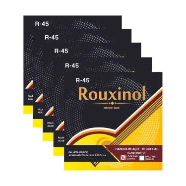 Imagem de Kit 5 Encordoamento Bandolim 10 Rouxinol R-45 Cordas Aço Laço Clássico