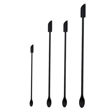 Imagem de AUXBC Conjunto de 4 espátulas pretas de silicone, pequenas espátulas de maquiagem, raspador de cosméticos, espátula de borracha pequena, raspador de alimentos para produtos de beleza e uso na cozinha