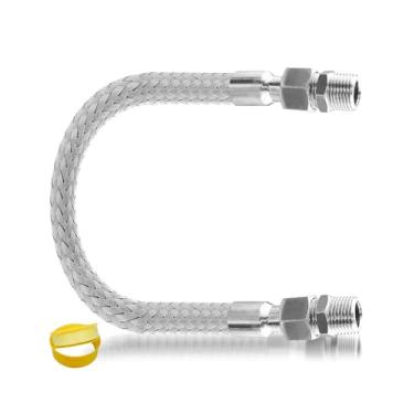 Imagem de Mangueira jumper de compressor de nível industrial, 2,5 cm NPT macho x 50,8 cm de comprimento, 398,9 °C, 450 PSI, mangueira de metal de aço inoxidável flexível para todo o corpo com conexões de