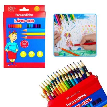 Imagem de kit Caixa Lápis Cor 36 Unidade Material Escolar Fernandinho - Armarinh