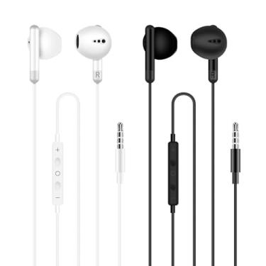 Imagem de UMEIZXIN Pacote com 2 fones de ouvido com fio com conector de 3,5 mm, fones de ouvido intra-auriculares com microfone, estéreo HiFi, graves potentes e áudio claro, compatível com Apple, iPad, Android