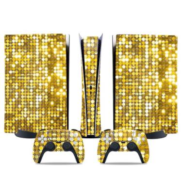 Imagem de Película de decalque para Ps5 Digital, capa adesiva de vinil de corpo inteiro para console e controle digital PlayStation 5 (dourado, PS5 Digital)