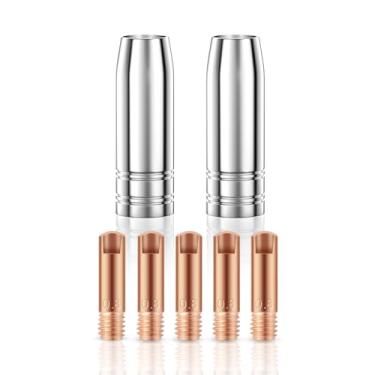 Imagem de AWT Kit de acessórios de pistola de solda Mig, bocal de ponta de contato de 0,8 mm de 0,76 cm, 5 pontas de soldagem de 0,1 cm + 2 bicos de gás