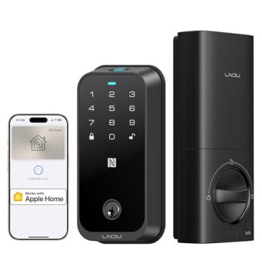 Imagem de LNDU Smart Lock HK01, fechadura de porta de entrada sem chave com chave Apple Home, fechadura de impressão digital, suporta Apple Homekit, trava de segurança para porta da frente, fácil instalação