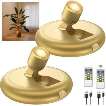 Imagem de Refletor LED de bateria recarregável interior: Mini luzes de destaque de arte sem fio com controle remoto de temporizador - Pequena luz regulável para exibição de plantas, pintura de dardos e armário