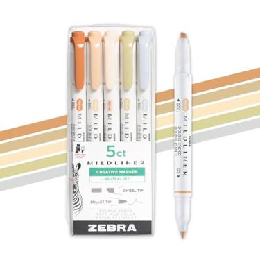 Imagem de Zebra Conjunto de marcadores de ponta dupla Pen Mildliner, pontas largas e finas, cores sortidas de tinta vintage neutra sem sangramento, número do modelo: 78605, 5 unidades, pacote com 1