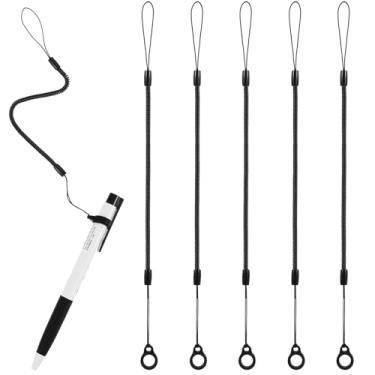 Imagem de Mabor 5 coleiras para canetas, cordão elástico para canetas sensíveis ao toque, preto, retrátil, antiperda, suporte para tablet, mola espiral para prancheta, cordão de bobina com anel de silicone