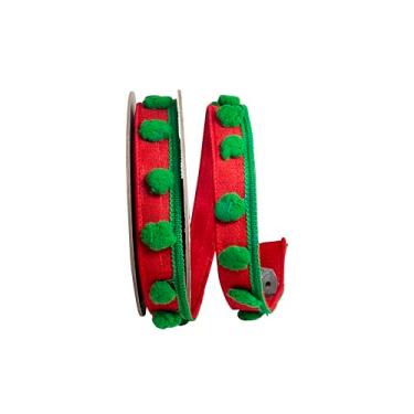 Imagem de Reliant Ribbon Pom Trim Dupioni Deluxe fita com fio, vermelho/verde