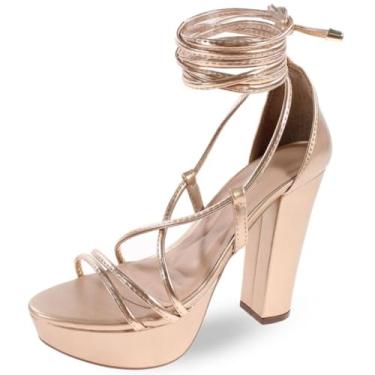 Imagem de Sandália Modarpe Salto Alto Grosso Meia Pata Amarração M15 (Rose Gold, BR, Adulto, Numérico, 34)