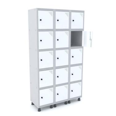 Imagem de Armário Locker Roupeiro 15 Portas Aço Grp 503/15 Pandin Móveis Cinza/branco