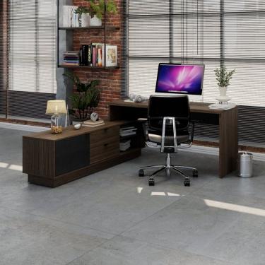 Imagem de Escrivaninha Para Escritório Em L Executiva 170x180cm Com Balcão Cayman Yescasa Terracota/preto Trama