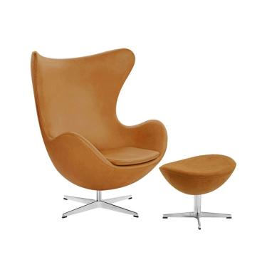 Imagem de Poltrona Egg Com Puff Base Alumínio Em Sintético Caramelo Cor Caramelo
