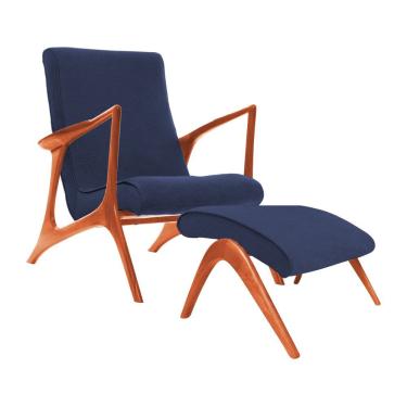 Imagem de Poltrona Decorativa Com Puff Vk Anos 50 Tecido Linho Azul Cor Amarelo