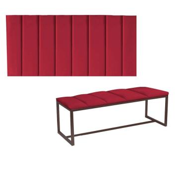 Imagem de Kit Painel Carla E Calçadeira Industrial 100cm Solteiro Box Ferro Marrom Sintético Vermelho