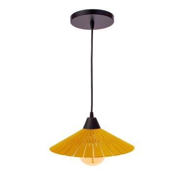 Imagem de Luminária Teto Lustre Pendente Balcão Cozinha Sala Mdf Cabo Cor:amarelo