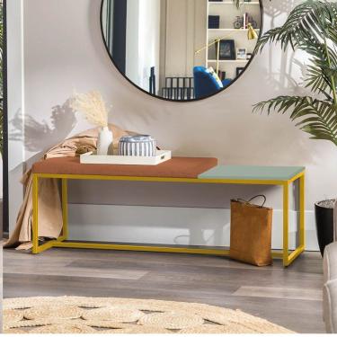 Imagem de Banco Recamier Puff 160cm Industrial Dourado Suede Terracota Tampo Quadrado Mdf Verde