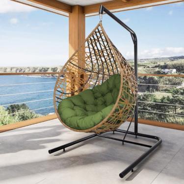 Imagem de Cadeira Balanço Ninho Suspenso Gota Tramado Almofada Impermeável Acesse Móveis Caramelo-verde