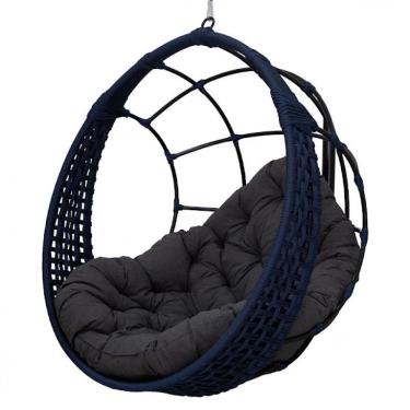 Imagem de Balanço Ninho Suspenso Em Corda Náutica Almofada Impermeável Azul-cinza