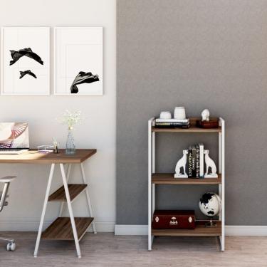 Imagem de Estante Multiuso 104cmx60cm 3 Prateleiras Kuadra Nogal/est.branca