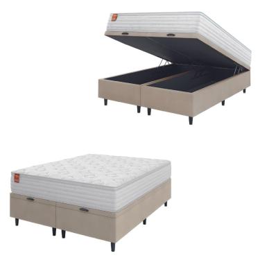Imagem de Cama Box Baú Colchão Casal Queen Molas Ensacadas Real 158cm Branco / Bege Inducol Branco