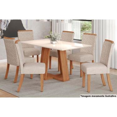 Imagem de Sala De Jantar Lins com Tampo Reto 160x90cm E 6 Cadeiras Malu Nature veludo Light Linho