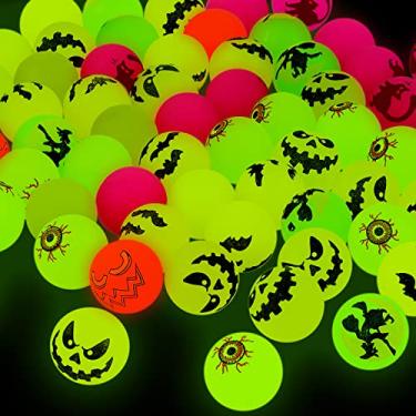 Imagem de Deekin 300 peças de bola quicando de Halloween, suprimentos de lembrancinhas de festa que brilham no escuro, pequenas bolas saltitantes, bolas de borracha de Halloween para meninos e meninas,
