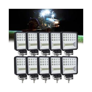 Imagem de 10 peças de luzes de trabalho quadradas brilhantes de LED de 126 W para caminhões, trator, reboque, quadriciclo, rodas, à prova d'água, 10 cm, 12 V, 24 V, combo de 12000 lm, barra de luz UTV de