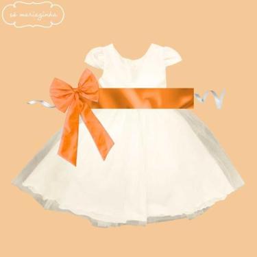 Imagem de Vestido longo Off White com Faixa e Laço LARANJA Infantil Festa elegân
