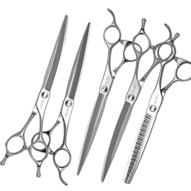 Imagem de SnipStar 7/7.5 polegadas tesoura de animais de estimação 5PCS conjunto de alta gama reta/curva e tesoura chunker para o cuidado do cão ATS-314 aço