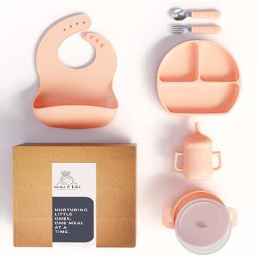 Imagem de mimi & kiki Conjunto De Alimentação Para Bebês Kiki, Sem Bpa, Silicone, Com Pratos E Tigelas, Acessórios Desmame, Prato Ventosa, Utensílios, Copo Babador, Autoalimentação, Lavável Na Máquina Lavar L