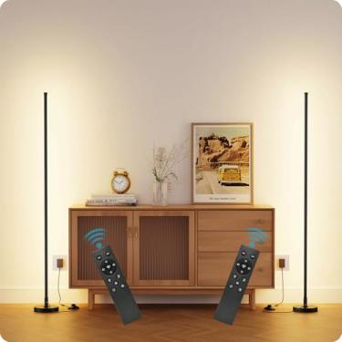 Imagem de Mudodi Luminária De Canto Mudodi, Led Minimalista Com Controle Remoto, Luz Regulável, Luminárias Piso Para Sala Estar, Quarto, Escritório, 7 Temperaturas Cor 3000K-6000K (Preta, Pacote 2)