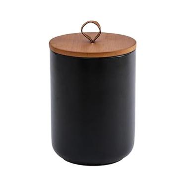 Imagem de Gets Potes De Cerâmica Para Armazenamento Alimentos Com Tampas Herméticas Bambu O Balcão Da Cozinha, Servindo Farinha, Açúcar, Cereais E Salgadinhos (Preto 1300Ml)