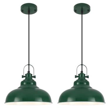 Imagem de GUIHUALOVE Luminárias Pendentes Verdes Para Ilha De Cozinha, Pacote Com 2, Cúpula, Fazenda (29 Cm Largura), Restaurantes E Cafés