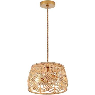 Imagem de MhyTogn Luminárias Pendentes De Vime, Bambu E Latão Trançado, Luminária Suspensa Para Entrada, Quarto, Corredor, Cozinha, Ilha, Hall 2 Luzes