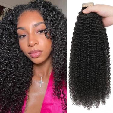 Imagem de Hotlulana 40 Peças De Fita Para Extensões Cabelo Humano Cacheado 3C 4A Crespo Meninas Negras, Trama Invisível Sem Costura Natural 14" 80G