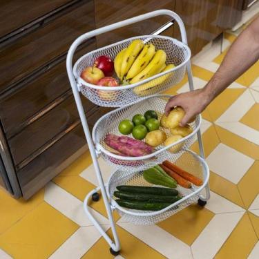 Imagem de Fruteira Superútil com 3 Cestos Redondos  Compacta, Prática e Funciona